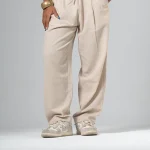 Unisex Relaxed Linen Pants – Beige - Image 2